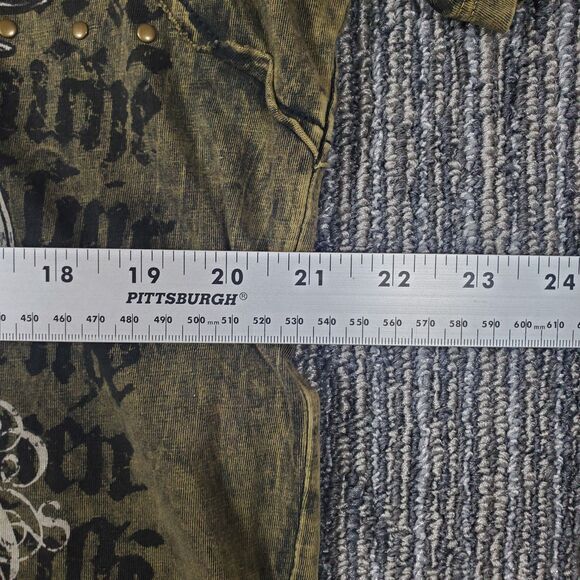 Affliction Dead Or Alive Shirt Men's XL Brown Copper Crewneck Beaded Rockabilly - Picture 11 of 12